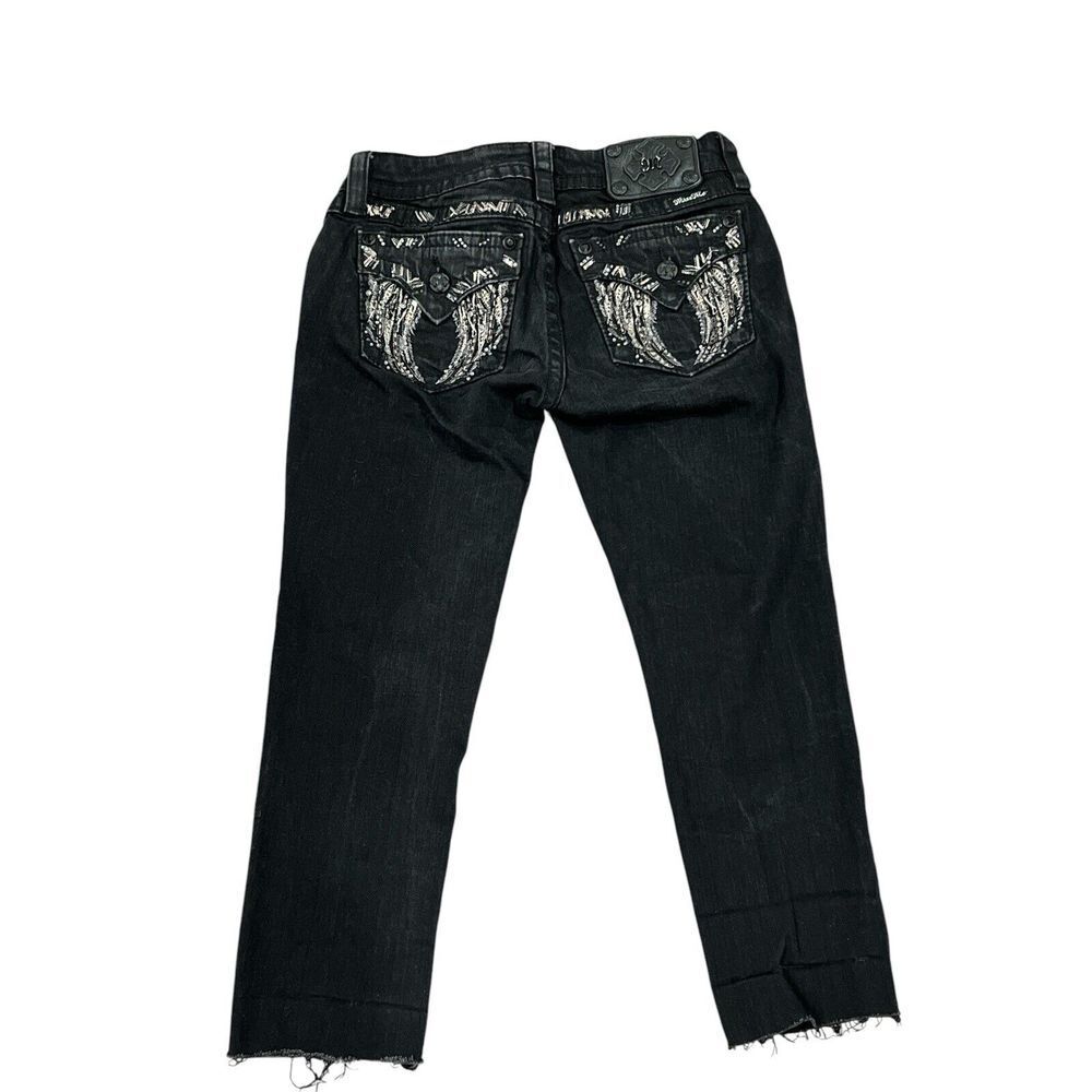 Miss Me‎ Black Skinny Jeans JE840352R Angel Wings Womens Bling Pocket Size 26